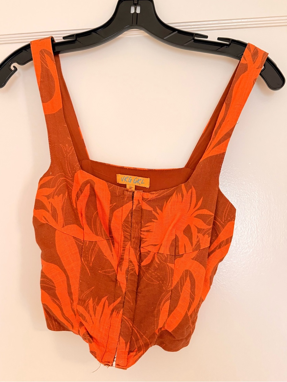 VRG GRL Orange and Brown Floral Bustier Style Crop Top